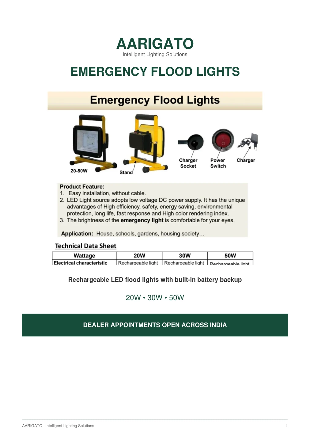 Original product catalogue page: Rechargeable Emergency Floodlight