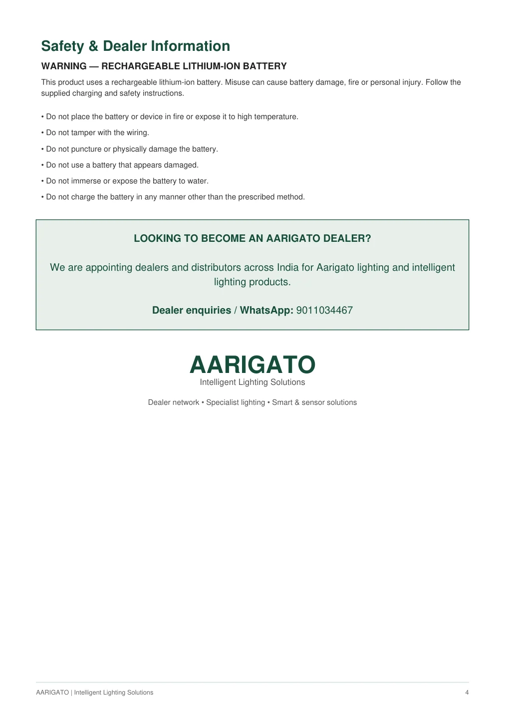 Original product catalogue page: Safety and Care Instructions