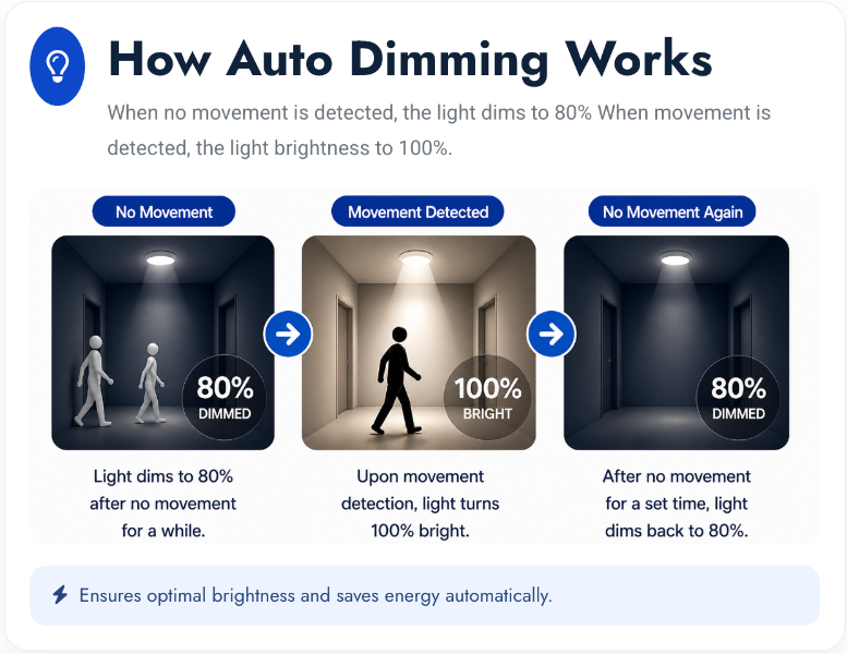 How Auto Dimming Works — visual operating-mode example